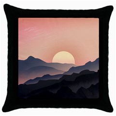 Sunset Sky Sun Graphics Throw Pillow Case (black) by HermanTelo