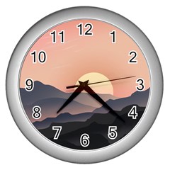 Sunset Sky Sun Graphics Wall Clock (silver) by HermanTelo