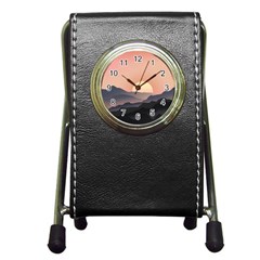 Sunset Sky Sun Graphics Pen Holder Desk Clock by HermanTelo