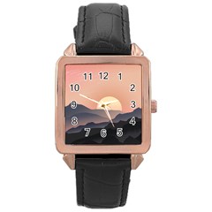 Sunset Sky Sun Graphics Rose Gold Leather Watch  by HermanTelo