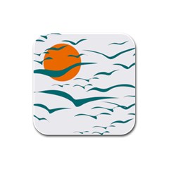 Sunset Glow Sun Birds Flying Rubber Square Coaster (4 Pack)  by HermanTelo