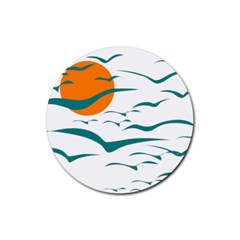 Sunset Glow Sun Birds Flying Rubber Coaster (round)  by HermanTelo