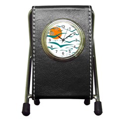 Sunset Glow Sun Birds Flying Pen Holder Desk Clock by HermanTelo