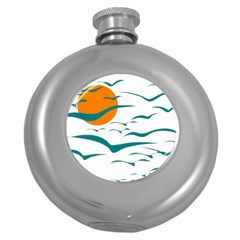 Sunset Glow Sun Birds Flying Round Hip Flask (5 Oz)