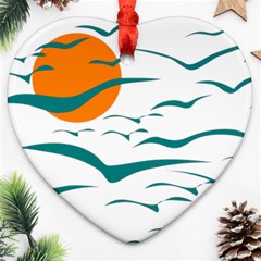 Sunset Glow Sun Birds Flying Heart Ornament (two Sides)