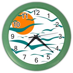 Sunset Glow Sun Birds Flying Color Wall Clock by HermanTelo