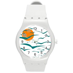 Sunset Glow Sun Birds Flying Round Plastic Sport Watch (m) by HermanTelo