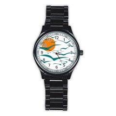 Sunset Glow Sun Birds Flying Stainless Steel Round Watch