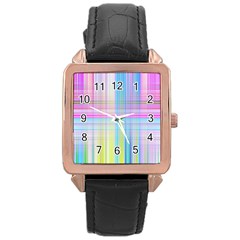 Texture Abstract Squqre Chevron Rose Gold Leather Watch 