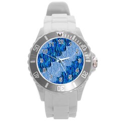 Texture Surface Blue Shapes Round Plastic Sport Watch (l) by HermanTelo