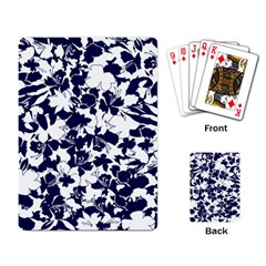 Navy & White Floral Design Playing Cards Single Design by WensdaiAmbrose