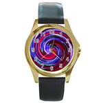 Swirl Vortex Motion Round Gold Metal Watch Front