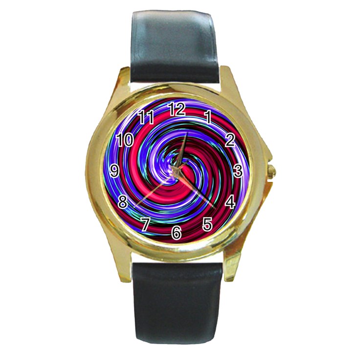 Swirl Vortex Motion Round Gold Metal Watch