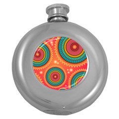 Texture Mosaic Pink Round Hip Flask (5 Oz) by HermanTelo