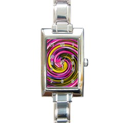 Swirl Vortex Motion Pink Yellow Rectangle Italian Charm Watch by HermanTelo