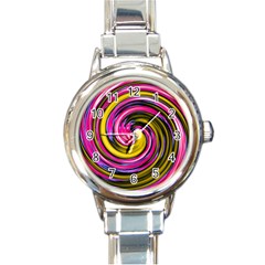 Swirl Vortex Motion Pink Yellow Round Italian Charm Watch by HermanTelo