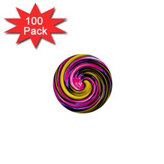 Swirl Vortex Motion Pink Yellow 1  Mini Buttons (100 Pack)  by HermanTelo