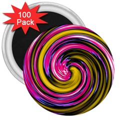 Swirl Vortex Motion Pink Yellow 3  Magnets (100 Pack) by HermanTelo