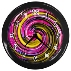 Swirl Vortex Motion Pink Yellow Wall Clock (black) by HermanTelo