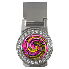 Swirl Vortex Motion Pink Yellow Money Clips (cz) 