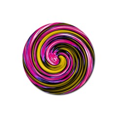 Swirl Vortex Motion Pink Yellow Rubber Coaster (round)  by HermanTelo