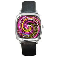 Swirl Vortex Motion Pink Yellow Square Metal Watch by HermanTelo