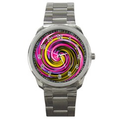 Swirl Vortex Motion Pink Yellow Sport Metal Watch by HermanTelo