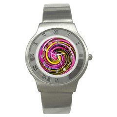 Swirl Vortex Motion Pink Yellow Stainless Steel Watch by HermanTelo