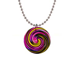 Swirl Vortex Motion Pink Yellow 1  Button Necklace by HermanTelo