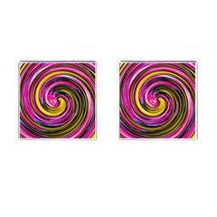 Swirl Vortex Motion Pink Yellow Cufflinks (square)