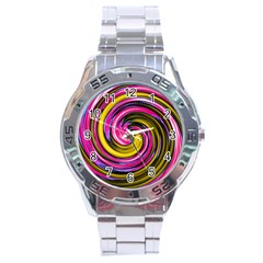 Swirl Vortex Motion Pink Yellow Stainless Steel Analogue Watch by HermanTelo