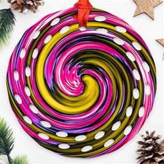 Swirl Vortex Motion Pink Yellow Round Filigree Ornament (two Sides)