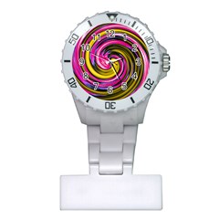 Swirl Vortex Motion Pink Yellow Plastic Nurses Watch by HermanTelo