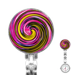 Swirl Vortex Motion Pink Yellow Stainless Steel Nurses Watch by HermanTelo