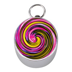 Swirl Vortex Motion Pink Yellow Mini Silver Compasses by HermanTelo