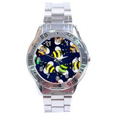 Textured Bee Stainless Steel Analogue Watch