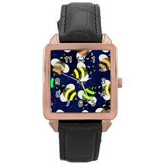 Textured Bee Rose Gold Leather Watch 