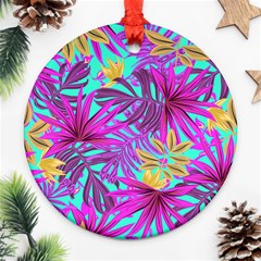 Tropical Greens Pink Leaves Ornament (round) by HermanTelo