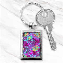 Tropical Greens Pink Leaves Key Chain (rectangle) by HermanTelo