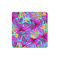 Tropical Greens Pink Leaves Square Magnet by HermanTelo