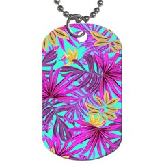 Tropical Greens Pink Leaves Dog Tag (two Sides)