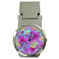 Tropical Greens Pink Leaves Money Clip Watches