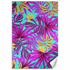 Tropical Greens Pink Leaves Canvas 12  X 18 