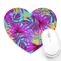 Tropical Greens Pink Leaves Heart Mousepads by HermanTelo