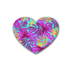 Tropical Greens Pink Leaves Heart Coaster (4 Pack) 