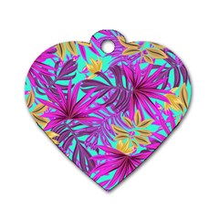 Tropical Greens Pink Leaves Dog Tag Heart (one Side)