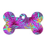 Tropical Greens Pink Leaves Dog Tag Bone (One Side) Front