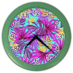 Tropical Greens Pink Leaves Color Wall Clock Front