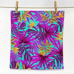 Tropical Greens Pink Leaves Face Towel by HermanTelo