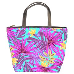 Tropical Greens Pink Leaves Bucket Bag